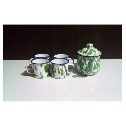 Paket 1 Teko 12cm + 4 Mug 7cm Motif Blirik Hijau Eskan Mug Blirik Gelas Blirik Teko Blirik Cangkir J