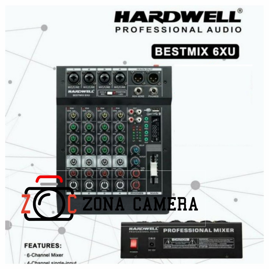 Hardwell Mixer Audio BEST MIX 6 XU 6-Channel Power Supply Mic Podcast