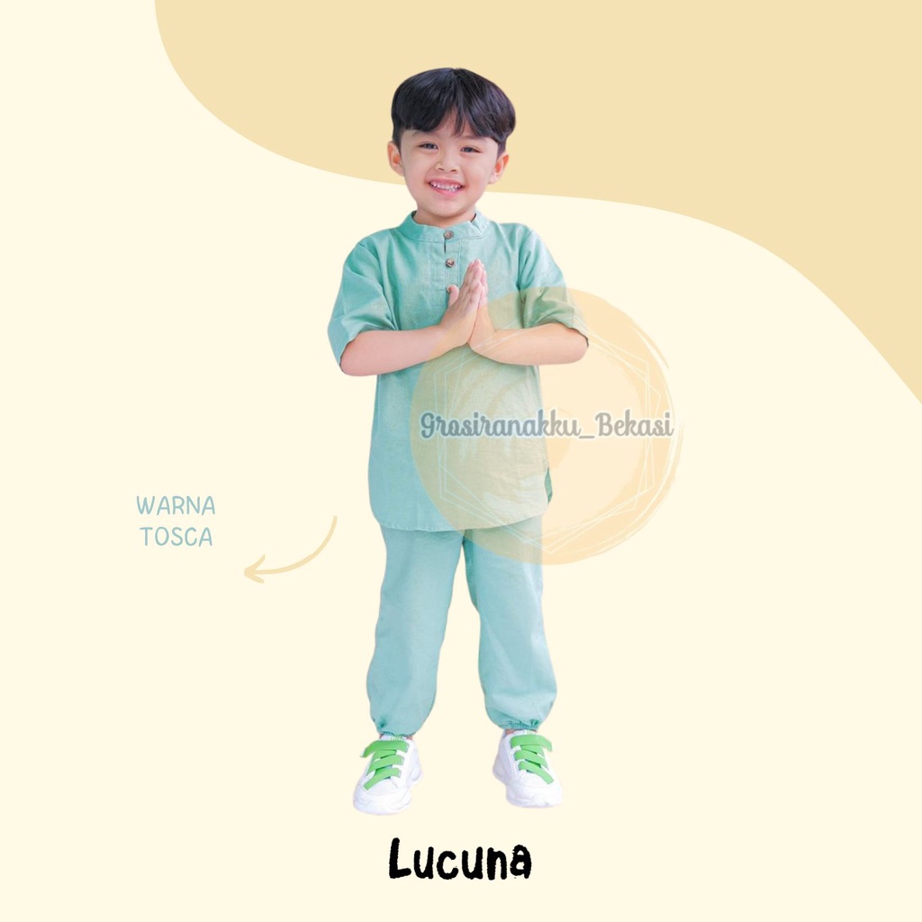 Setelan Anak Koko Adam Lucuna Linen Warna Tosca 1-5thn