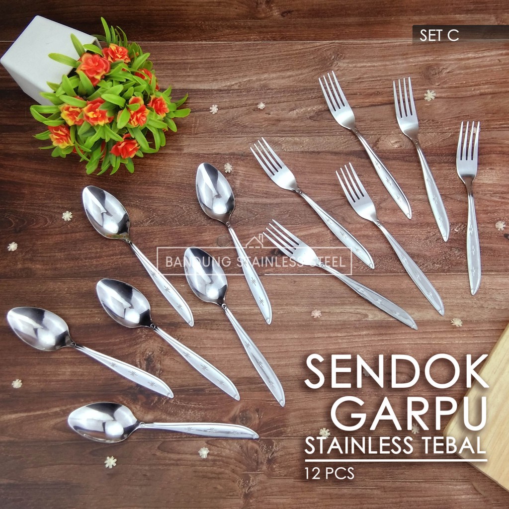 12pcs sendok garpu tebal stainless steel spoon fork 18cm