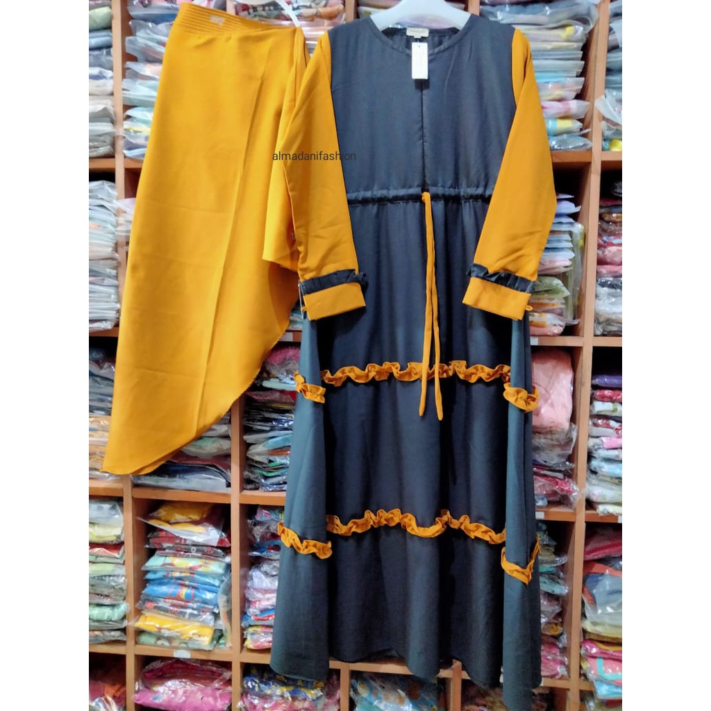 Gamis Zabannia Kara Two Tone Gamis Katun Toyobo Variasi Rufle