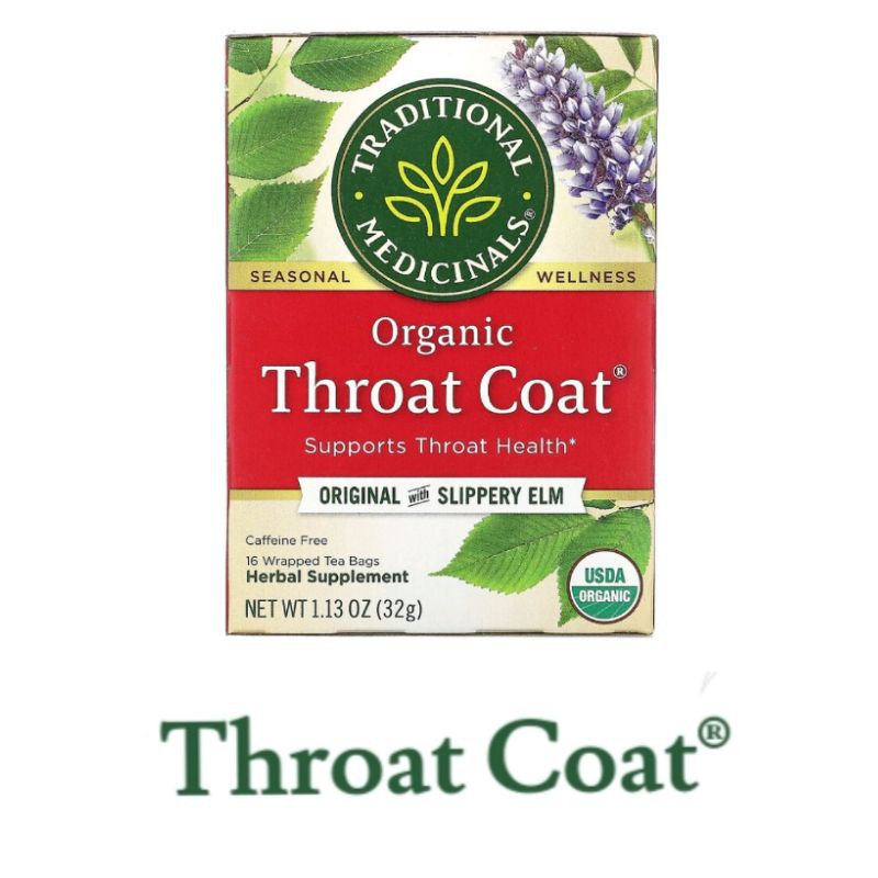 

Organic Throat Coat with Slippery Elm Tea-Traditional Medicinals Caffeine free(teh organik)@16 wrapped tea bags