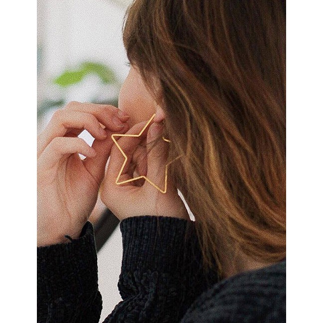 LRC Anting Tusuk Fashion Hollow Gold Pentagonal Openwork Metal Earrings F69234