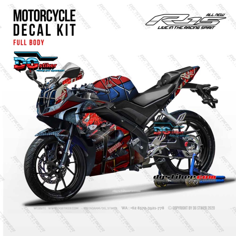 Decal sticker R15 V3 Hitam spiderman