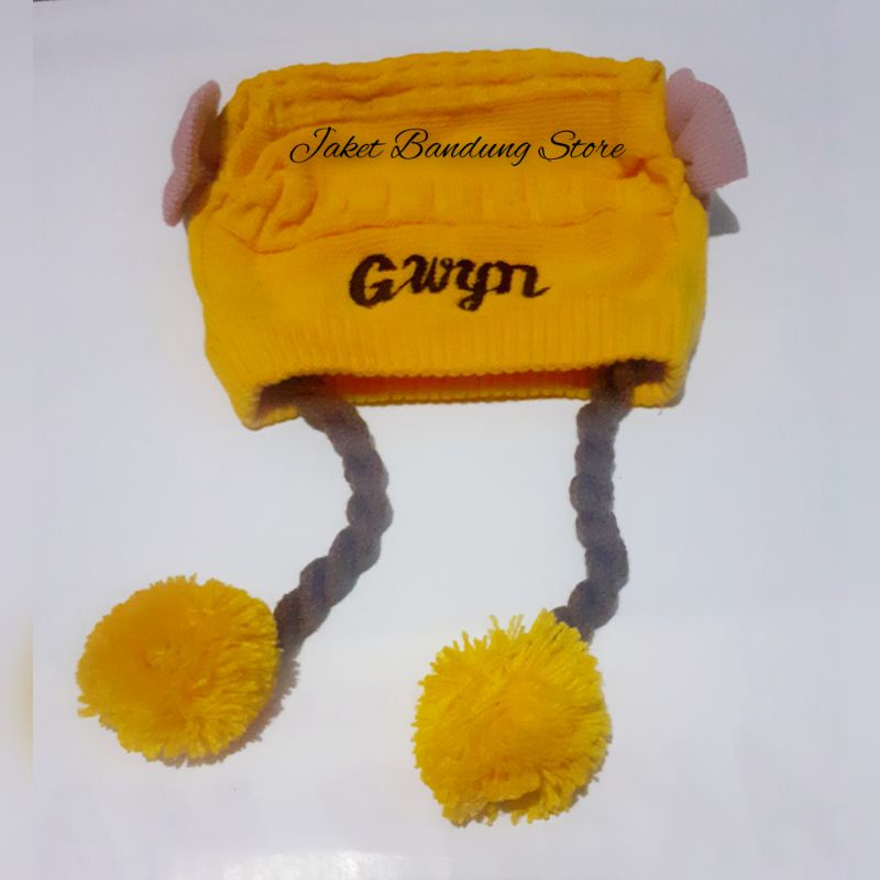 TOPI BAYI RAMBUT/KUPLUK KEPANG POMPOM GRATIS PASANG NAMA SUKA SUKA-1