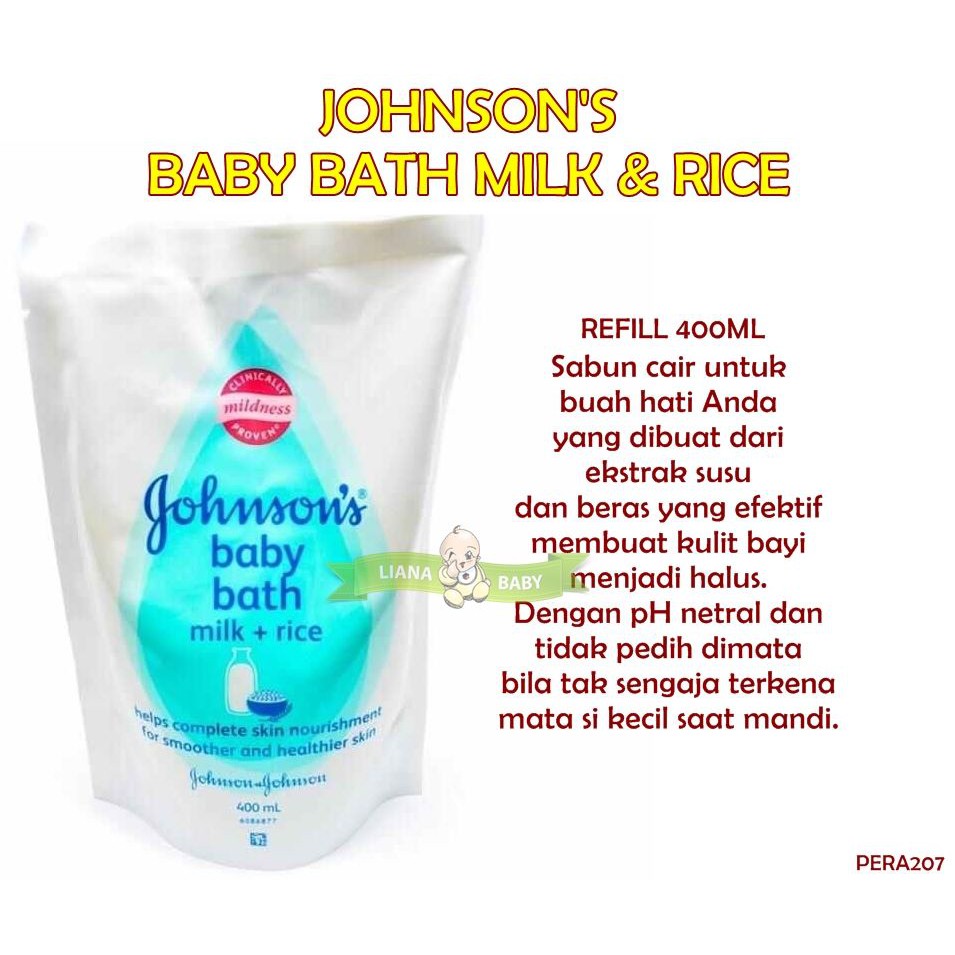 PERA207 REFILL SABUN BAYI JOHNSON'S BABY BATH MILK &amp; RICE 400ML / Botol 200ml