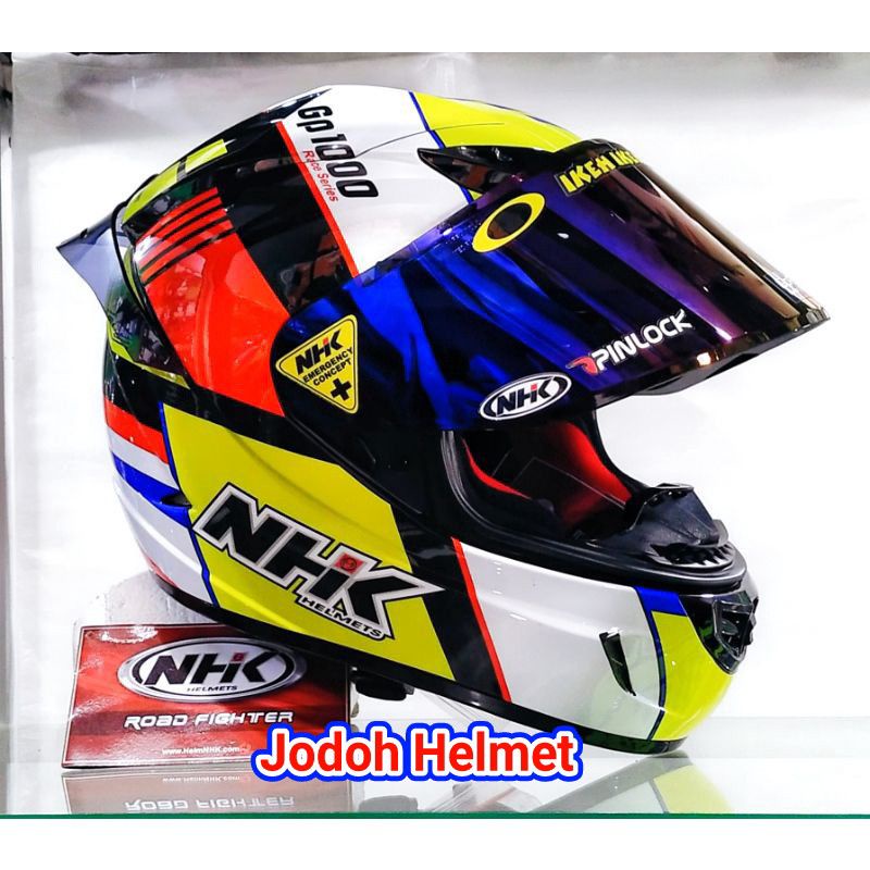 NHK HELM GP1000 MOTIF SXR BLACK YELLOW+VISOR IRIDIUM+SPOILER  PAKET GANTENG