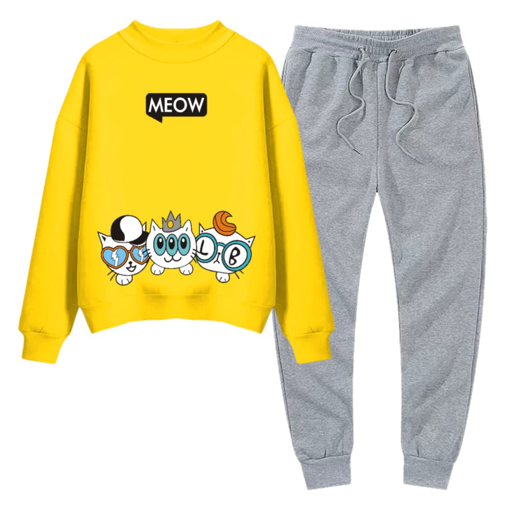 BESS - Baju Setelan Wanita Murah / Setelan Sweater + Jogger Abu - MEOW