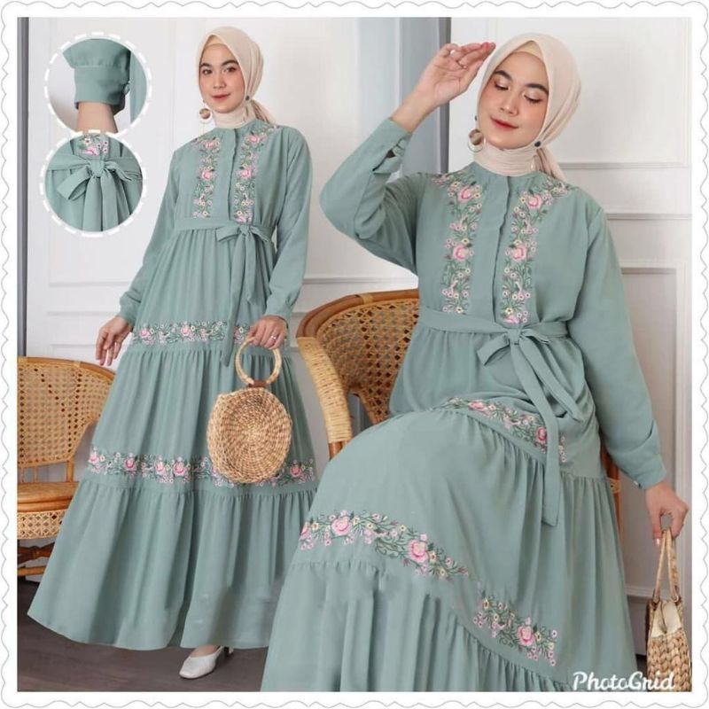 gamis Ceruti Maxi dress bordir / baju wanita muslim bordir / Ceruti babydoll / fashion hijab terbaru