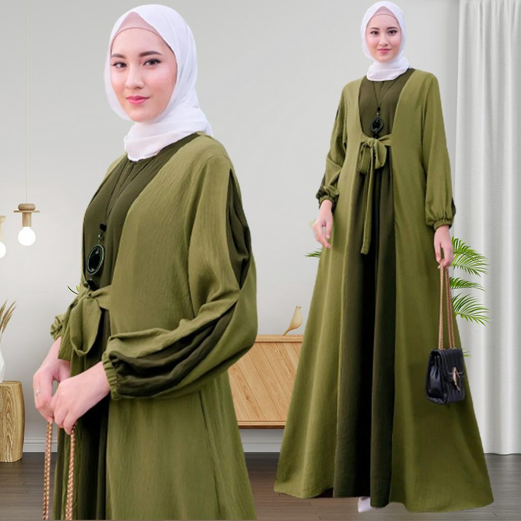 Baju Gamis Wanita IAJ001 Bahan Crinkle Airflow Tangan Panjang Dress