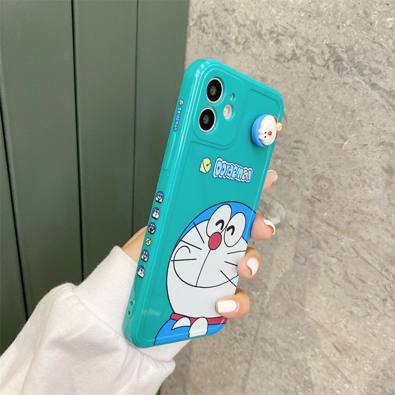 IPHONE 3d Berputar Anime Kucing Biru Perlindungan Penuh Casing Ponsel Cover Untuk Iphone7 8 PLUS X XR XS 11 12 13 PRO MAX SE2 SE3