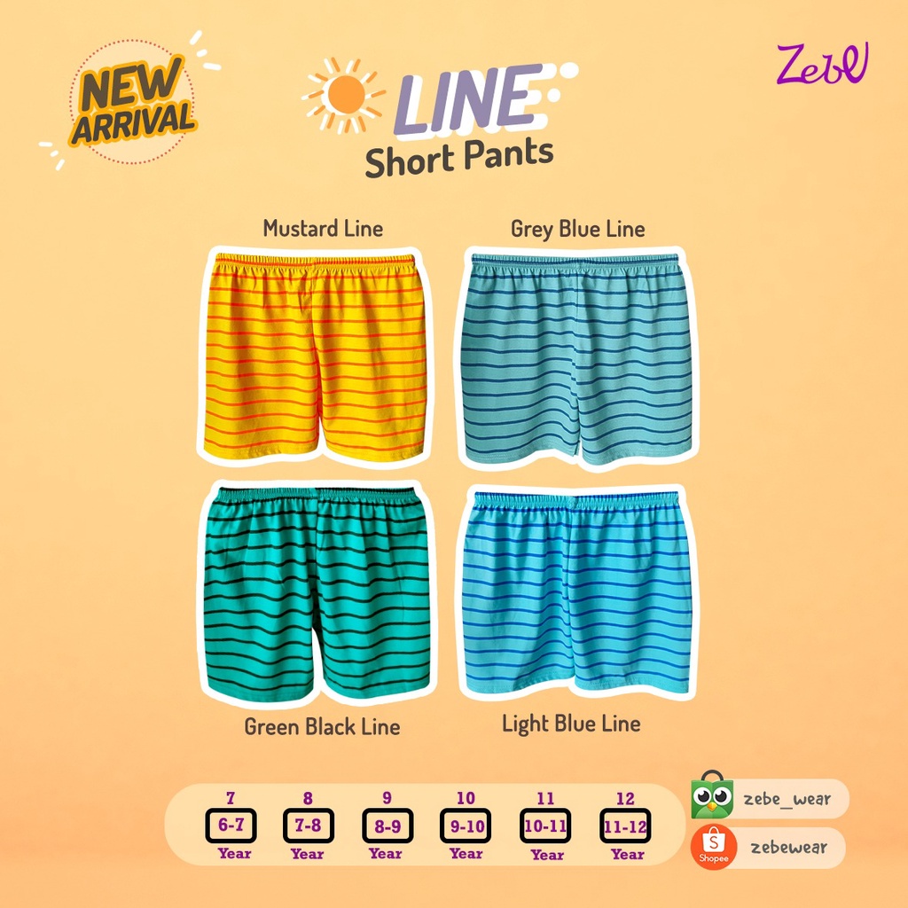 Zebe Line Short Pants Unisex (7 sd 12 tahun)