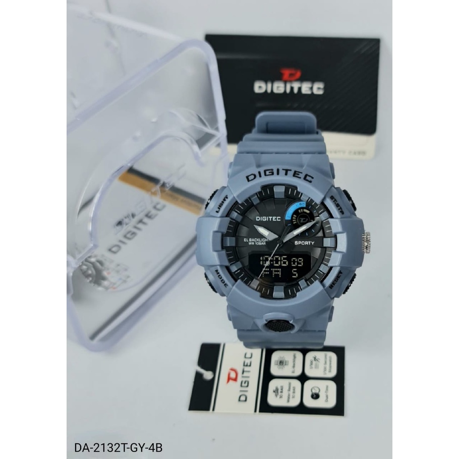 Jam tangan pria digitec DA-2132 dualtime original strap rubber garansi resmi 1 tahun