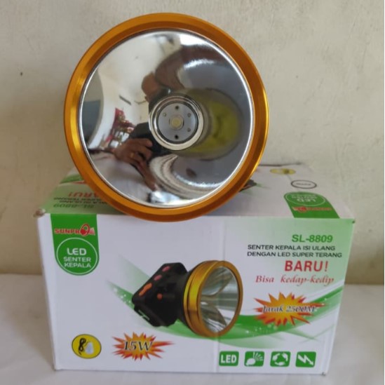 Senter Kepala Sunpro SL-8809 Putih 15 Watt Headlamp LED Charger bonus Lampu