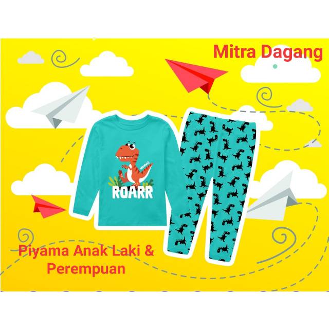 Baju Setelan Anak / Piyama Anak Lucu Motif Dino