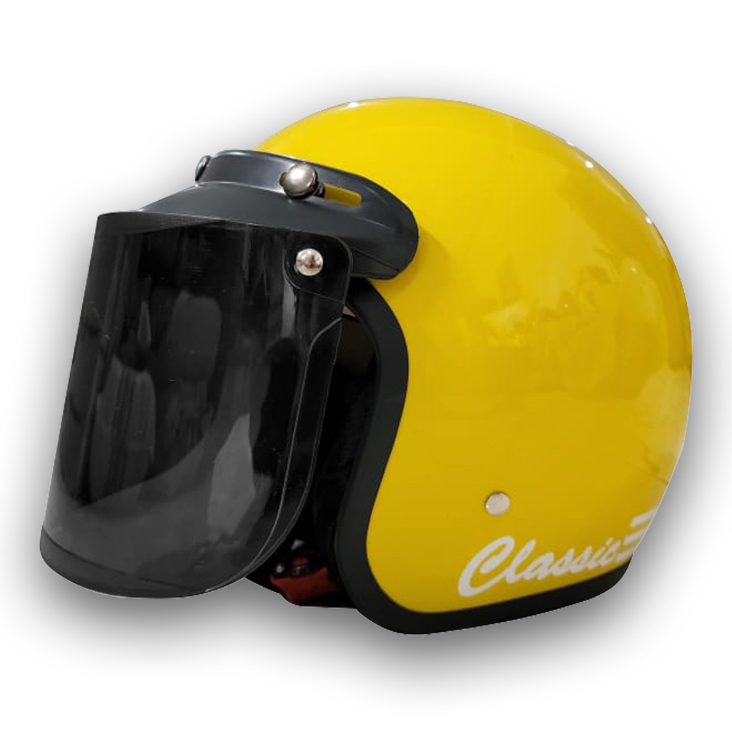 HELM BOGO GARIS CLASIC FULL LEHER PRIA WANITA DEWASA-kuning glos