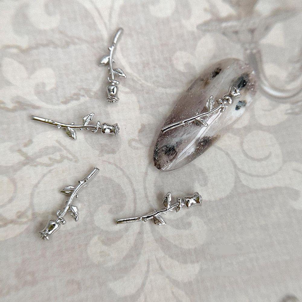 Agustina Bunga Kuku Dekorasi Pesona Logam Elegan Warna Emas Perak Flowers Floral 3D Manicure Accessoires