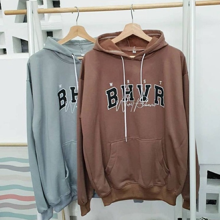 Hoodie Oversize BHVR Outwear Cewek Cowok Unisex Bahan Tebal