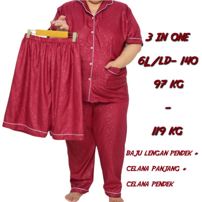 Baju Tidur Piyama JUMBO 3in1 Katun Embos Pakaian Wanita