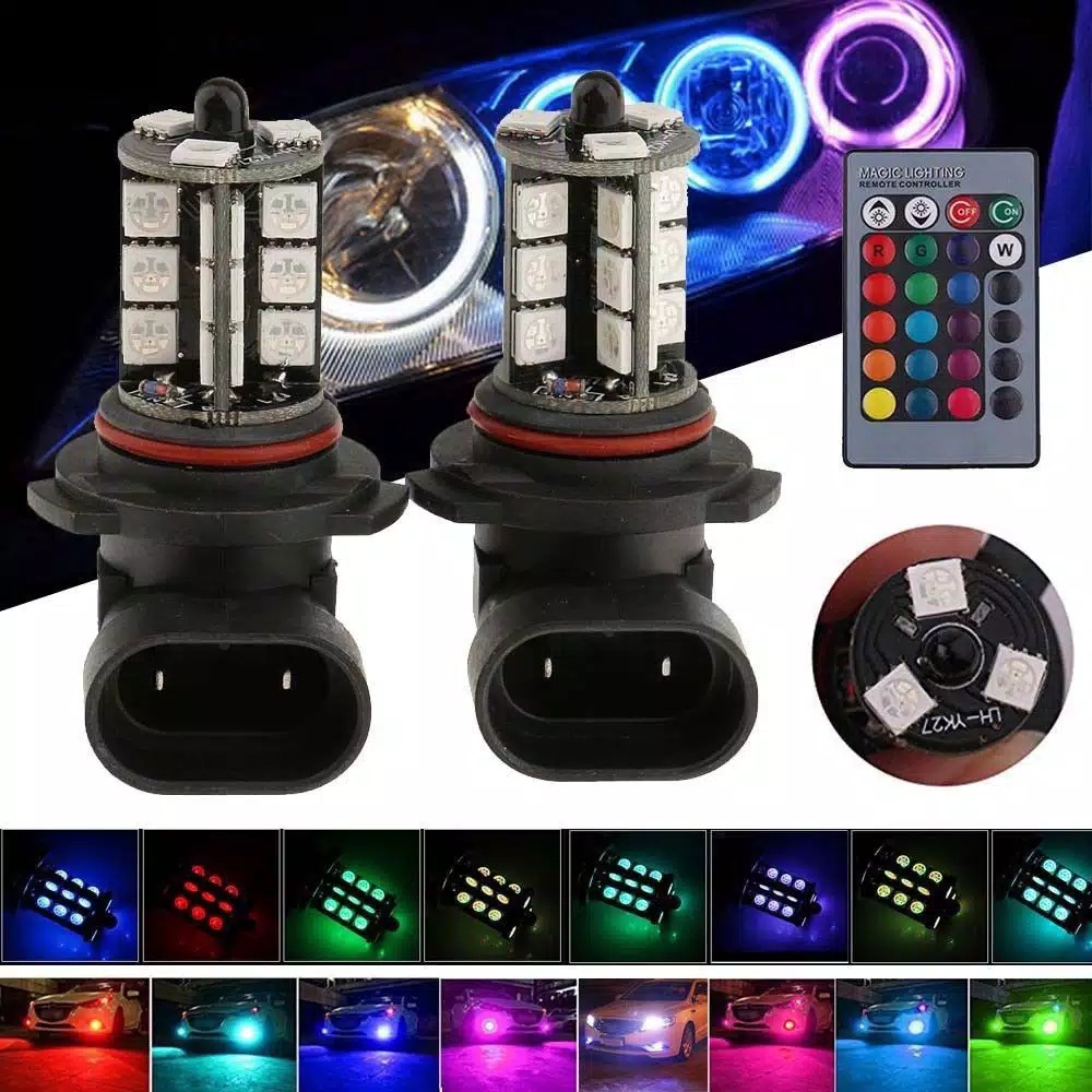 Lampu Foglamp Mobil LED H11 H8 RGB Remote 27 Titik SMD 5050 Isi 2 PCS