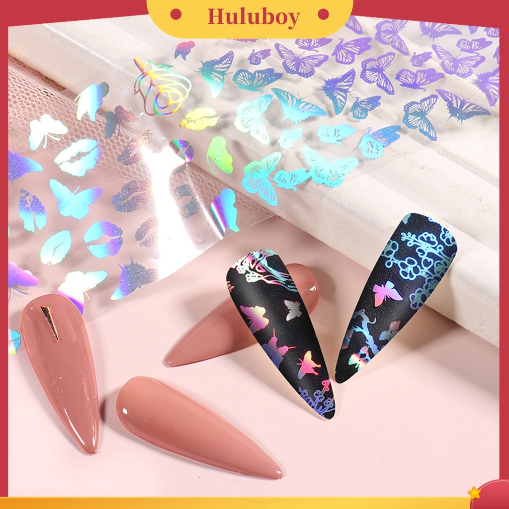 Huluboy Huluboy♡ 10pcs / Set Stiker Kuku 3D Bentuk Kupu-Kupu Warna Gradasi Untuk Salon