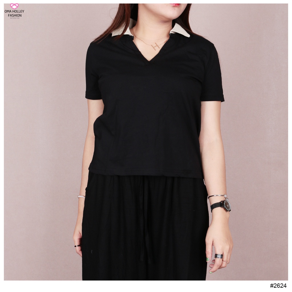 (COD) OH Fashion Blouse Cecil Polo Crop Top #2624