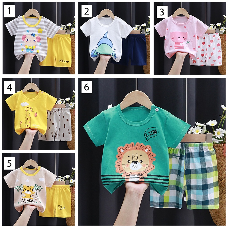 PREMIUM QUALITY Baju Bayi Kaos Anak Set Setelan Celana Lengan Pendek Laki Perempuan COD Import Tidur