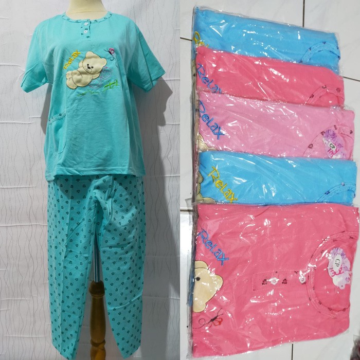 Setelan Baju Tidur dewasa celana panjang kaos lengan pendek XL LD 96cm Babydoll MURAH MERIAH -SR2