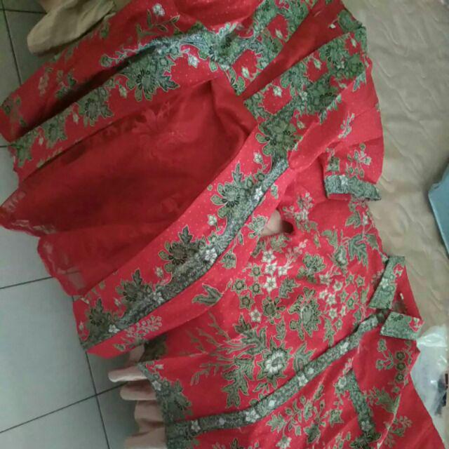 Qnunbatik Sarimbit/couple Batik Dress/terusan Kd Melati Dasar Warna Merah