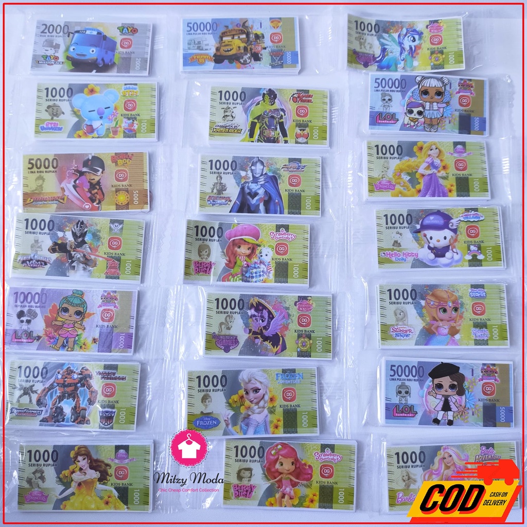 31 Lembar Mainan Uang Mini Kertas Karakter Bergambar | Mainan Edukasi Anak Uang Uangan Duit