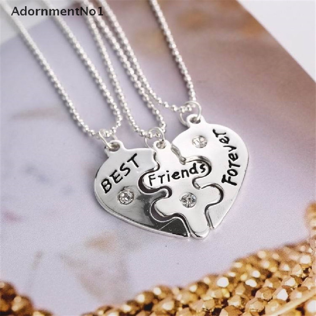 (AdornmentNo1) Kalung Rantai Dengan Liontin Hati Motif Tulisan Best Friends Untuk Wanita