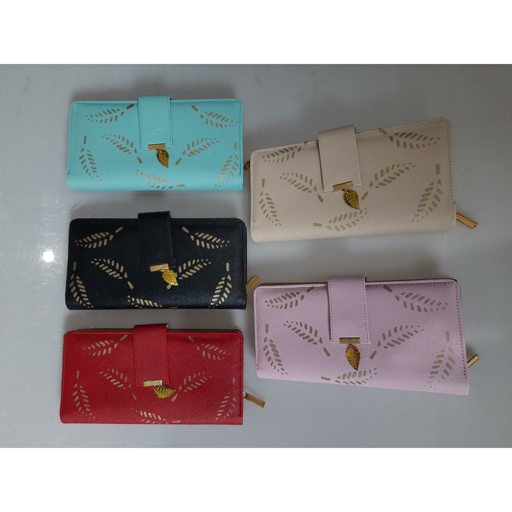 Dompet wanita panjang motif daun emas