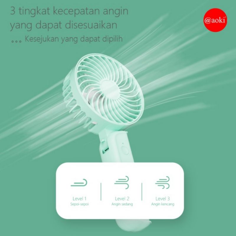 Aoki Mini Fan Portable USB Charge / Kipas Angin Genggam + Lipat AF-808Y