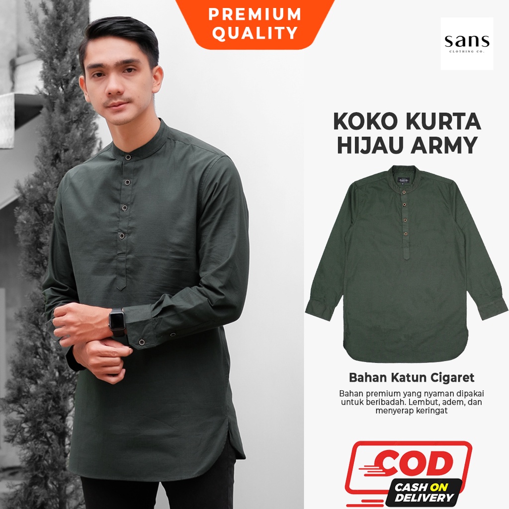Koko Kurta Pakistan Dewasa Lengan Panjang Premium Baju Kemeja Muslim Pria Lengan Panjang Modern Slim