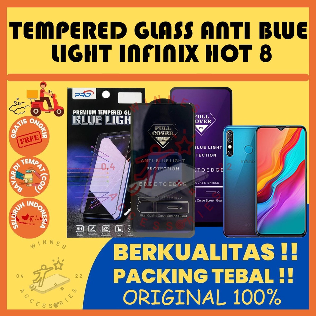 Tempered Glass Temper Anti Blue Light Infinix Hot 8 Anti Gores Pelindung Layar Handphone Hp Hape