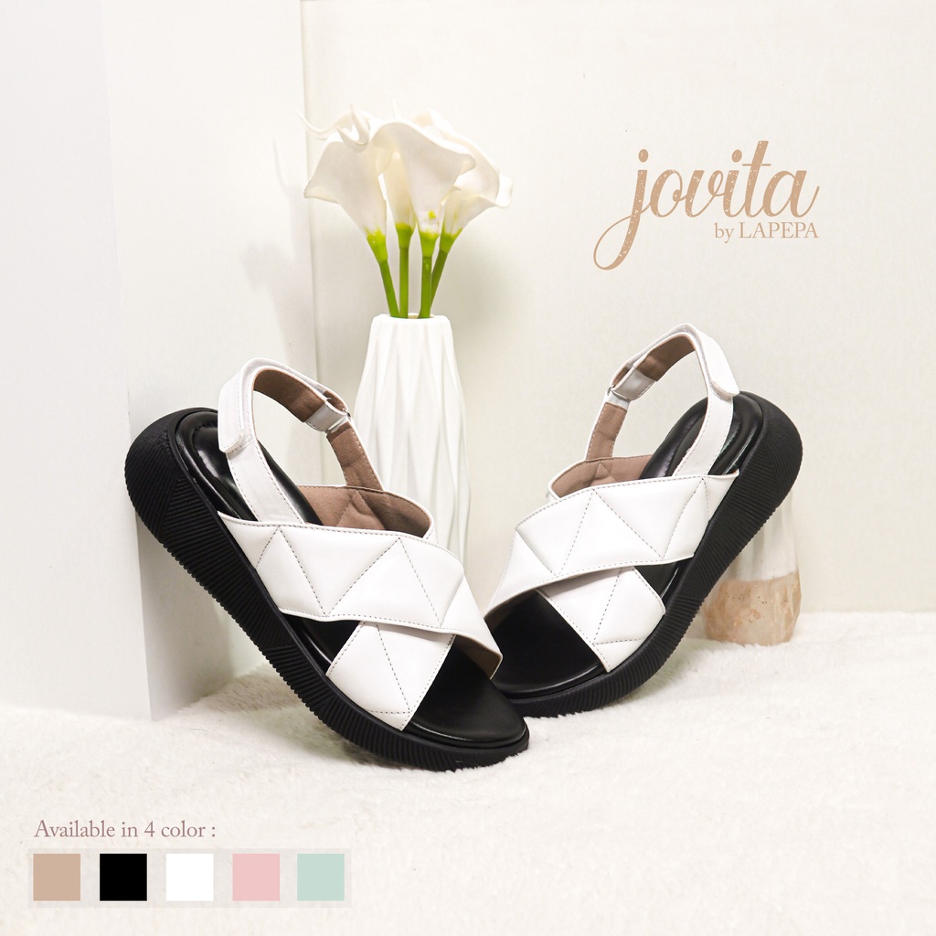 AVLINSTORE - tipe JOVITA Sepatu Sandal Wanita Wedges Model Ban dua Tali Silang Strap belakang Hak Tinggi Sole 4 cm