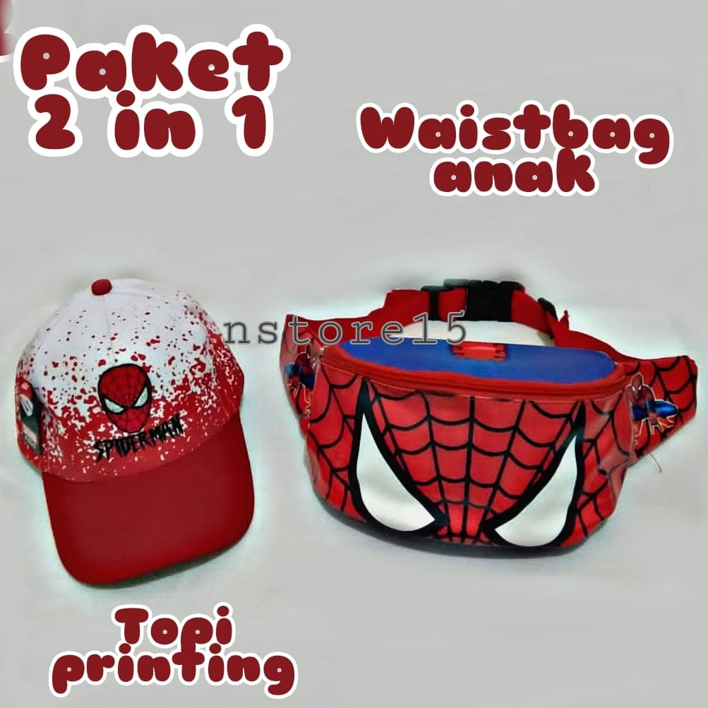 [COD] NSTORE_15 PAKET 2 IN 1 spiderman  WAISTBAG &amp; TOPI ,WAISTBAG ANAK LAKI LAKI LAKI,TAS SELEMPANG ANAK Realpict