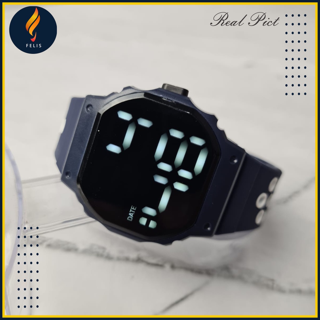 JAM Tangan Pria Wanita Digital Anti Air Trend Terbaru 2021 Jam Tangan Cewek Casual Main Kecil Elegan Murah F020-Digital New Navy