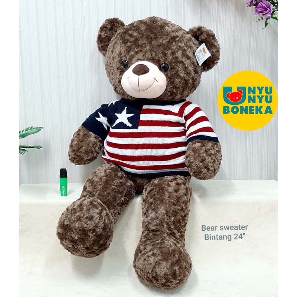 Boneka Import Teddy Bear Sweater USA Stripe Beruang Animal kao