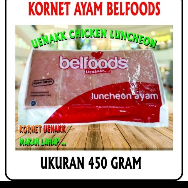 

Kornet Ayam Belfoods uenak chicken luncheon 450 gram