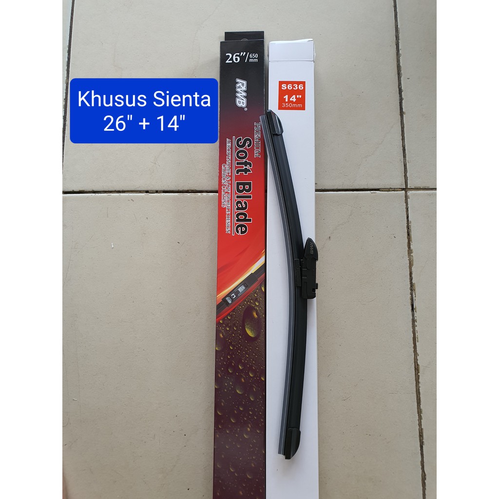 [RWB] 1 Set Wiper Depan Sienta 26&quot;+14&quot; Model Soft Blade Merk RWB