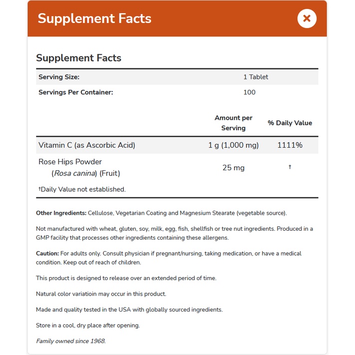 NOW FOODS Vitamin C 1000 mg Sustained Release 100 tablet + Rose Hips