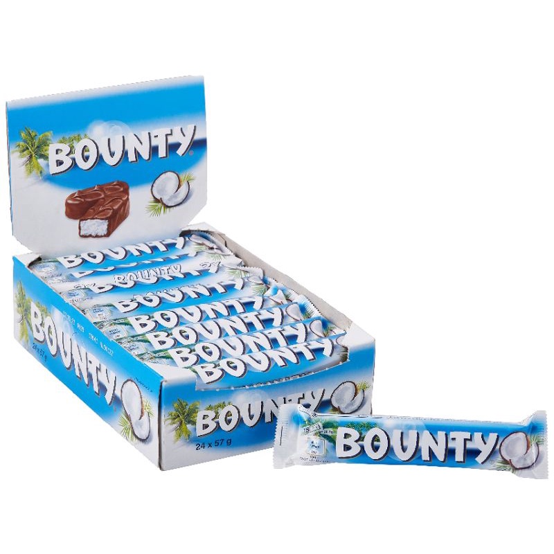 

GROSIR Coklat Kelapa Bounty Box berat per pcs 57gram (1 box isi 24pcs)