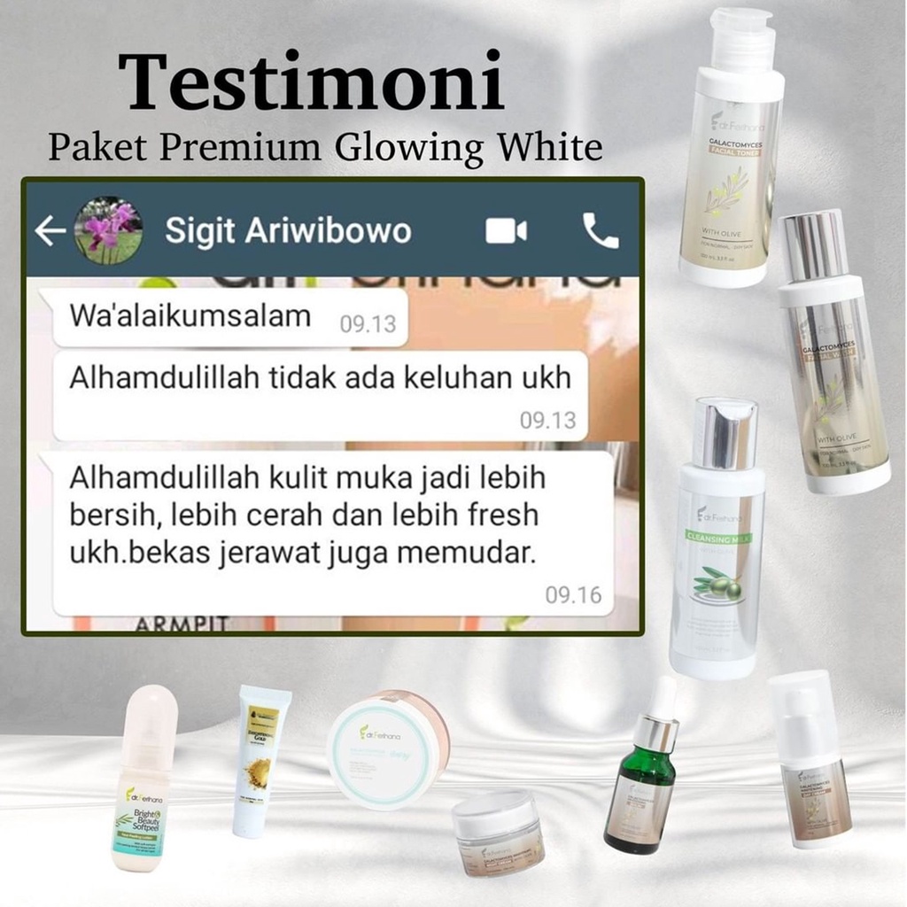 Paket Premium Galactomyces Brightening &amp; Flex for Normal To Dry Skin dr. Ferihana Cosmetics &amp; Skincare Rangkaian Perawatan Wajah untuk Kulit Normal Kering Kombinasi untuk Mencerahkan Memudarkan Flek Anti Aging dan Keriput BPOM LPPOM HALAL MUI