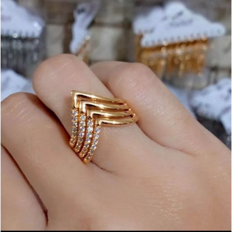 CINCIN EMAS MODEL RUNCING BARIS AKSEN PERMATA SEBAGIAN TERBARU 2022 WANITA / CEWEK ELEGANT ANTI KARAT ANTI LUNTUR MURAH