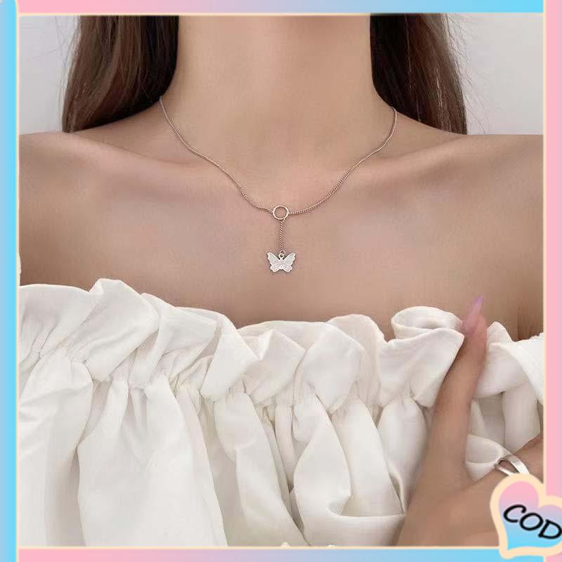 COD❤️ Kalung Kupu-kupu  Rantai Klavikula  Aksesoris Kalung Temperamen Elegan-A.one