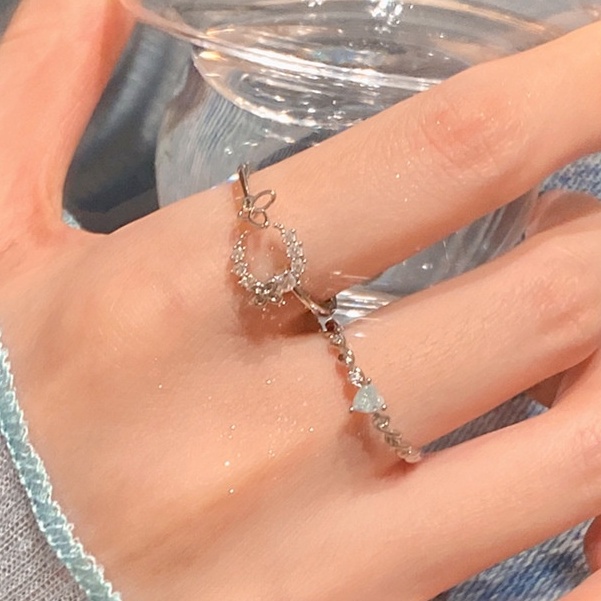 Cincin Model Terbuka Adjustable Bentuk Hati Aksen Zircon Gaya Korea