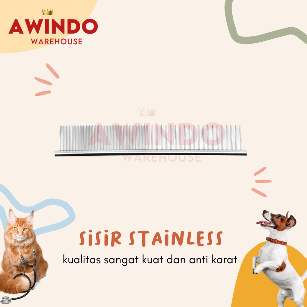 SISIR STAINLESS - Sisir Mandi Bulu Rambut Hewan Kucing Anjing Kelinci Anti Kutu Bulu Rontok Pet Grooming Comb