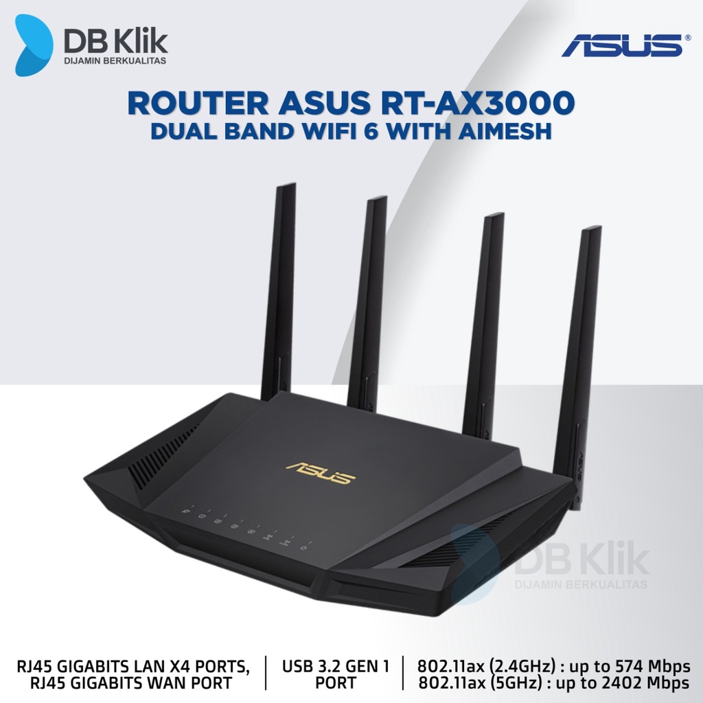 Router ASUS RT-AX3000 Dual Band WiFi 6 with AiMesh (90IG04Q0-MFAR20)