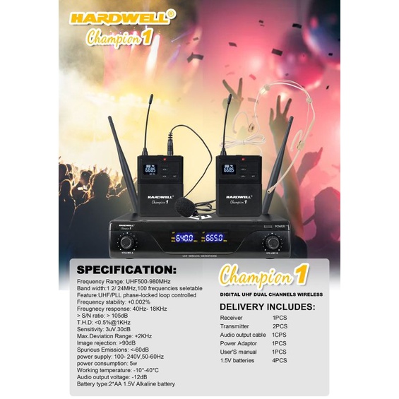 mic wireless Hardwell Champion 1 original produk